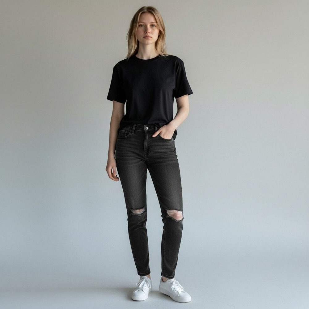 Vigoss Jagger Skinny Jeans Distressed Faded Black Denim W26 L29 Womens